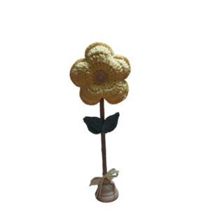 Επιτραπέζιο πλεκτό λουλούδι μαργαρίτα σε χρώμα κίτρινο - ξύλο, διακοσμητικά