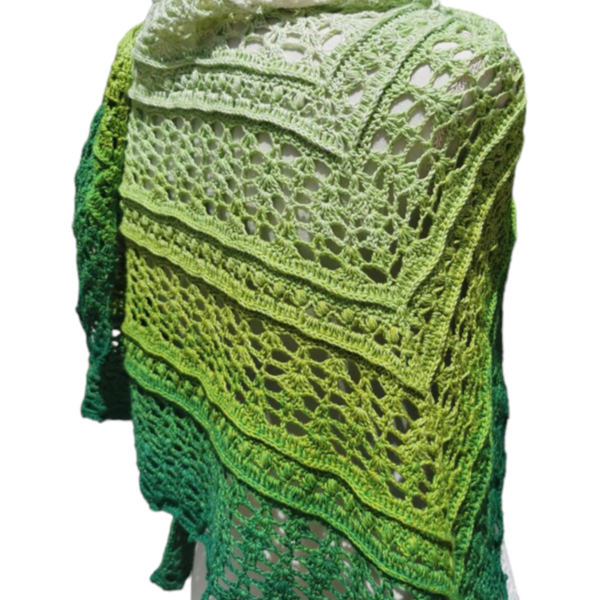 Πράσινο τριγωνικό σαλι πλεκτο βαμβακερο - crochet, χειροποίητα, εσάρπες, 100% βαμβακερό