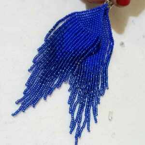 Μπλε εντυπωσιακά boho σκουλαρίκια - χάντρες, μακριά, ατσάλι, boho, μεγάλα - 5