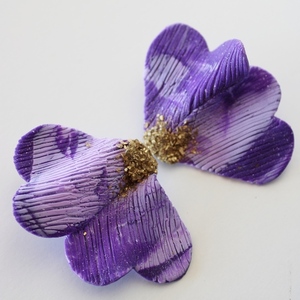 Misoloùlouda purple| Χειροποίητα καρφωτά σκουλαρίκια μεγάλα - πηλός, λουλούδι, καρφωτά, ατσάλι, μεγάλα - 3