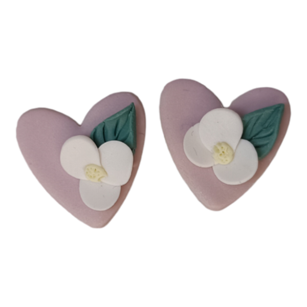 Σκουλαρίκια Καρδούλες Φλοράλ μεγάλες - καρδιά, πηλός, romantic, λουλούδι, μικρά - 2