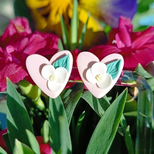 Σκουλαρίκια Καρδούλες Φλοράλ μεγάλες - καρδιά, πηλός, romantic, λουλούδι, μικρά - 3