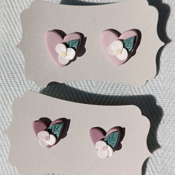 Σκουλαρίκια Καρδούλες Φλοράλ μεγάλες - καρδιά, πηλός, romantic, λουλούδι, μικρά - 4