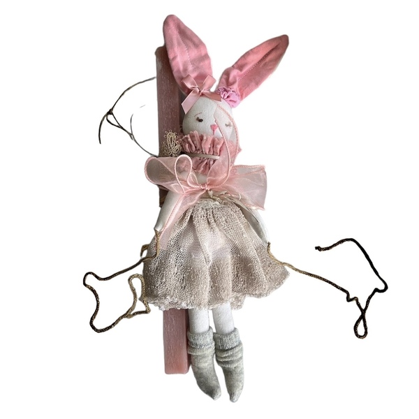 Λαμπάδα Πασχαλινή αρωματική Υ30εκ., παλαιό-ροζ με κούκλα κουνελίτσα - κορίτσι, μπαλαρίνες, πρώτο Πάσχα, πριγκίπισσες, παιχνιδολαμπάδες - 4
