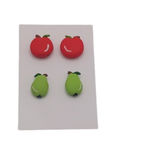 Σετ χειροποίητα σκουλαρίκια από πολυμερής πηλό με φρούκτα (μήλα και αχλάδι) - πηλός, μικρά, ατσάλι