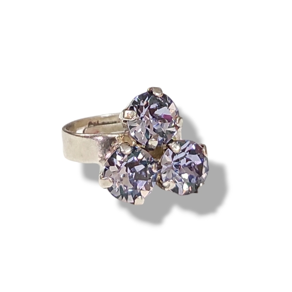 Δαχτυλίδι με τρία κρύσταλλα swarovski - ημιπολύτιμες πέτρες, κρύσταλλα, επάργυρα, swarovski, αυξομειούμενα