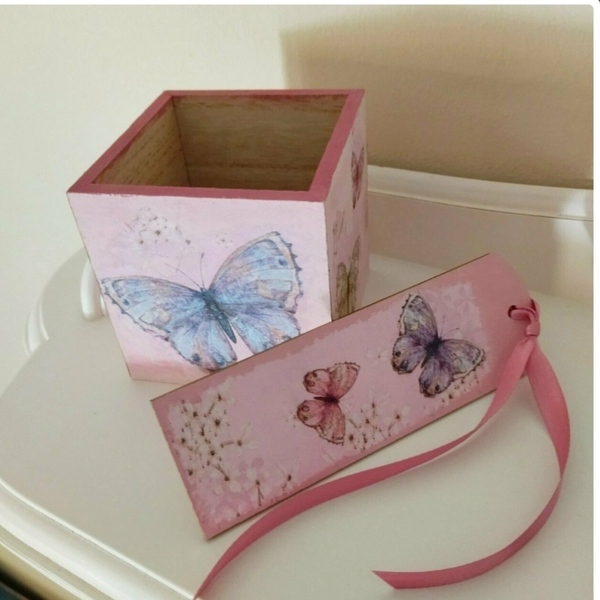 Μολυβοθηκη με σελιδοδείκτη με θέμα τις πεταλούδες - κορίτσι, πεταλούδα - 2
