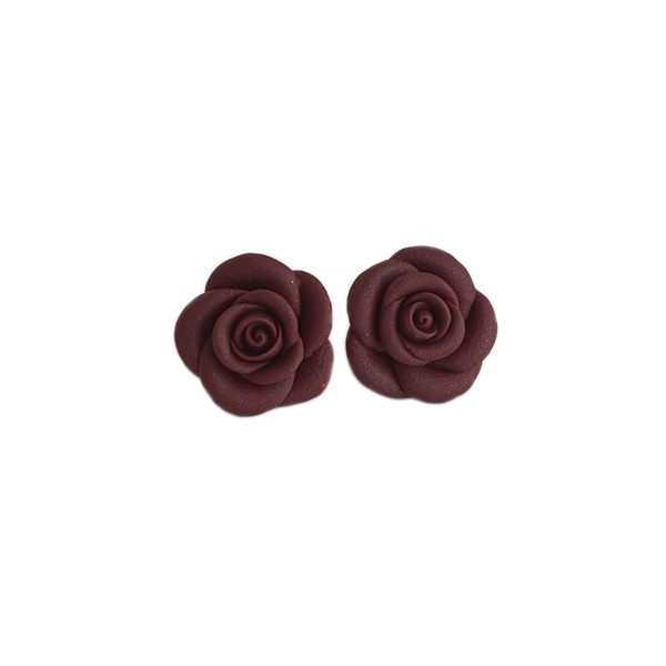 Καρφωτά σκουλαρίκια σκούρα τριαντάφυλλα - πηλός, λουλούδι, μικρά, ατσάλι