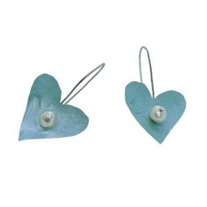 Σκουλαρίκια Καρδιές γαλάζιες με μαργαριτάρι στην μέση - αλπακάς, καρδιά, αγ. βαλεντίνου, φθηνά - 2