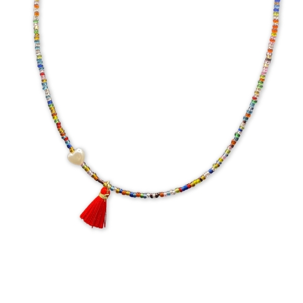 Κολιέ Hard Candy - καρδιά, χάντρες, κοντά, seed beads, αγ. βαλεντίνου