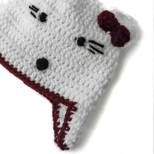 Βρεφικό Πλεκτό Σκουφάκι Hello Kitty Λευκό (Ακρυλικό | 14cm x 17cm) - κορίτσι, βρεφικά, δώρα για μωρά, σκουφάκια - 3
