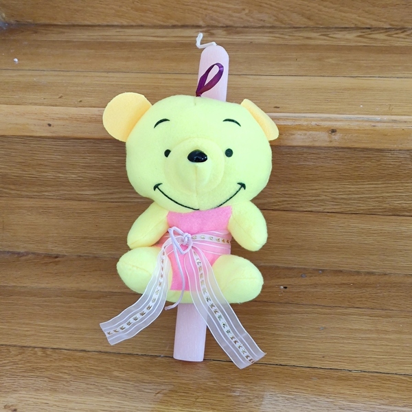 Χειροποίητη λαμπάδα αρωματική σχήμα οβάλ, με κίτρινο αρκουδάκι. - κορίτσι, λαμπάδες, λούτρινα, για παιδιά, για μωρά - 4