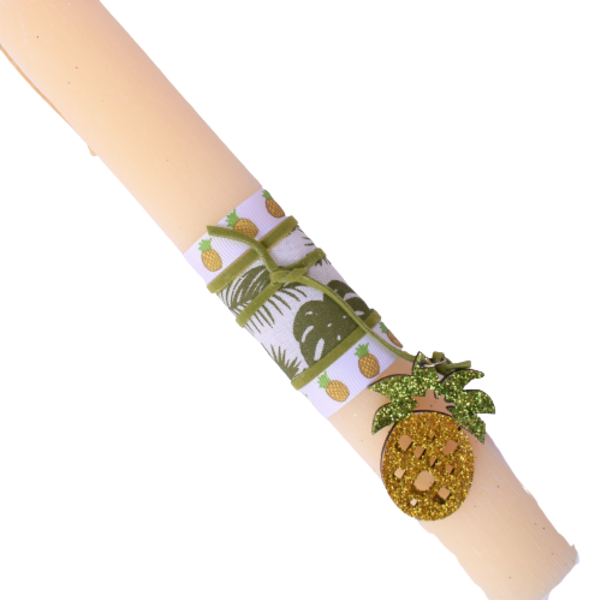 Γυναικεία πασχαλινή λαμπάδα με ανανά ξύλινο μπεζ 26cm - κορίτσι, λαμπάδες, για ενήλικες, για εφήβους