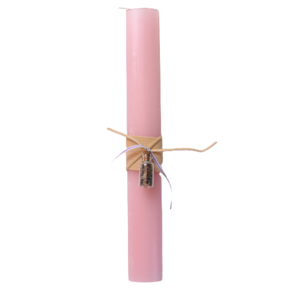 Πασχαλινή λαμπάδα γυναικεία με λεβάντα ροζ 30cm - κορίτσι, λαμπάδες, για παιδιά, για ενήλικες, για εφήβους - 2