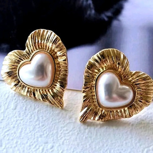 Vintage σκουλαρίκια καρδιές - vintage, επιχρυσωμένα, ορείχαλκος, μεγάλα - 2
