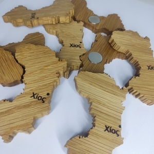 Ξύλινο χειροποίητο μαγνητάκι "Χίος" 8 εκατοστά από φυσικό ξύλο δρυός - ξύλο, μαγνητάκια, σπιτιού - 4