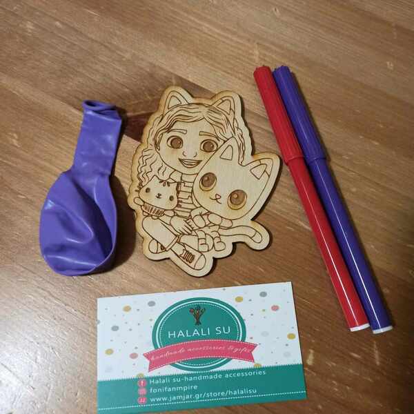 δωράκια πάρτι ξύλινα color me μαγνητάκια με φιγούρα GABBY 10 cm - δώρο για νεογέννητο, μαγνητάκια, ήρωες κινουμένων σχεδίων - 2