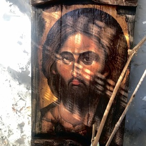 Χειροποίητη Εικόνα Του Ιησού Χριστού Σε Ξύλο 33x19cm - πίνακες & κάδρα, πίνακες ζωγραφικής, εικόνες αγίων - 3