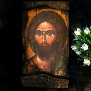Χειροποίητη Εικόνα Του Ιησού Χριστού Σε Ξύλο 33x19cm - πίνακες & κάδρα, πίνακες ζωγραφικής, εικόνες αγίων - 4