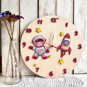 Ξύλινο παιδικό ρολόι τοίχου "Διάστημα" - χειροποίητα, διάστημα, ξύλινα διακοσμητικά, δωμάτιο παιδιών - 3