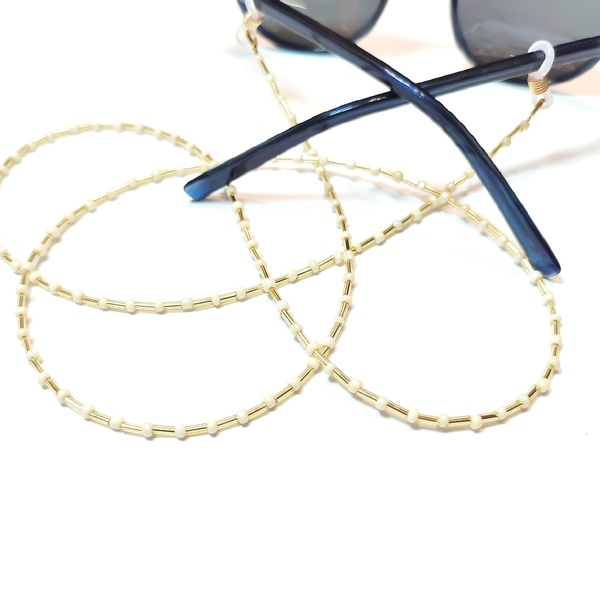 Αλυσίδα γυαλιών με χρυσές και ιβουάρ χάντρες - αλυσίδες, χάντρες, αλυσίδα γυαλιών - 2