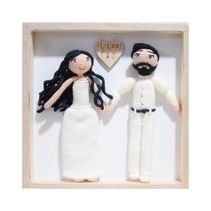 Προσωποιημένο κάδρο με πλεκτές φιγούρες - Επέτειος γάμου - personalised, δώρα επετείου, ζευγάρι