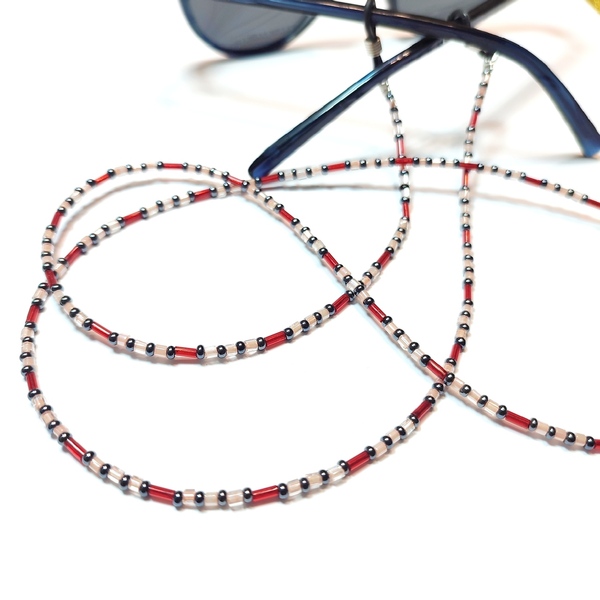 Αλυσίδα γυαλιών με ροζ και κόκκινες χάντρες - αλυσίδες, χάντρες, αλυσίδα γυαλιών, γυαλιά ηλίου - 3