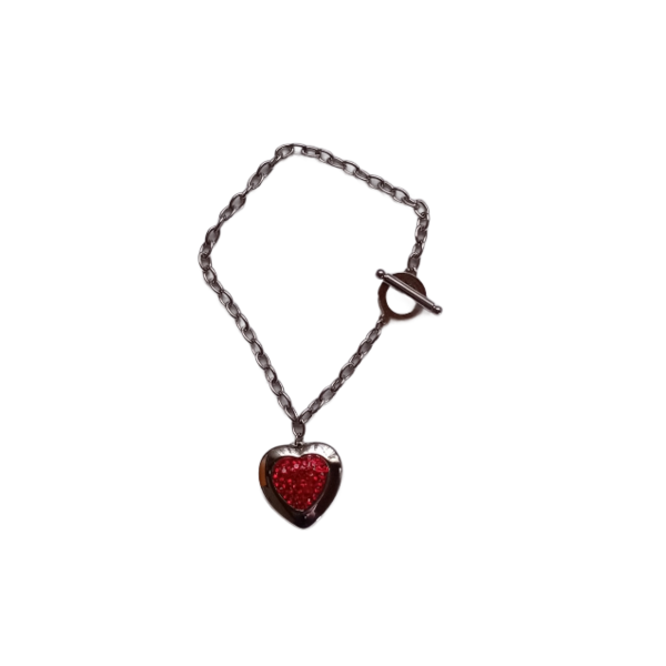 Βραχιόλι ατσάλι κόκκινη καρδιά μήκος 22 cm - καρδιά, swarovski, ατσάλι, σταθερά, χεριού