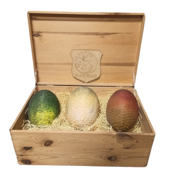 Game of Thrones Dragons Eggs 3D Printed 25εκ. με Μπαούλο 3 τεμαχια - ξύλο, μινιατούρες φιγούρες