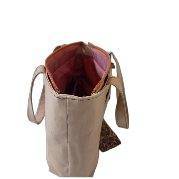 Τσάντα ώμου με γραβάτα και λουλουδι μπεζ χρώματος - ύφασμα, ώμου, μεγάλες, all day, tote - 5