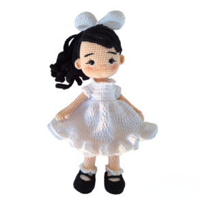 Χειροποίητη πλεκτή κούκλα με λευκό φόρεμα (30cm) - κορίτσι, λούτρινα, κουκλίτσα, κούκλες, πλεχτή κούκλα