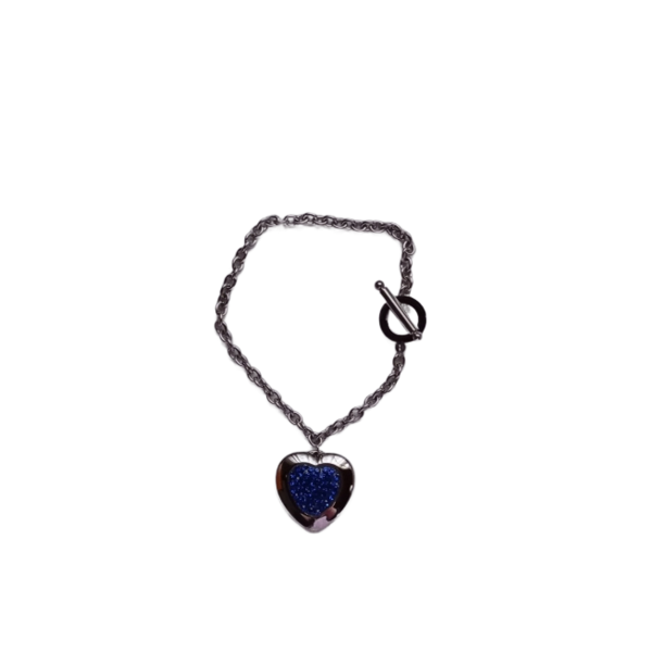 Βραχιόλι ατσάλι μπλε καρδιά μήκος 20 cm - καρδιά, ατσάλι, σταθερά, χεριού