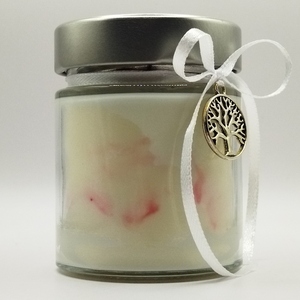 Χειροποίητο αρωματικό κερί σόγιας λευκό, με άρωμα βανίλια σε βαζάκι 156ml με καπάκι 8εκ Χ6εκ με δέντρο ζωής - βάπτισης - 3