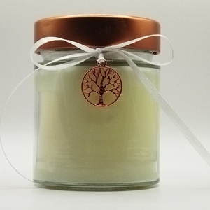 Χειροποίητο αρωματικό κερί σόγιας λευκό, με άρωμα βανίλια και καρδούλα κόκκινη σε βαζάκι 156ml με καπάκι 8εκ Χ6εκ με δέντρο ζωής - γάμου - 4