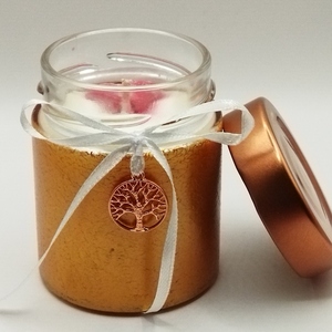 Χειροποίητο αρωματικό κερί σόγιας λευκό, με άρωμα βανίλια με κόκκινη καρδούλα σε βαζάκι 156ml με καπάκι 8εκ Χ6εκ με δέντρο ζωής - γάμου