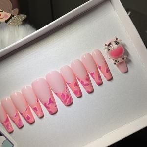 RTS Press On Nails - MOO in Pink Size large Long Coffin - 2