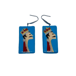 “Freddie” Earrings - Χειροποίητα σκουλαρίκια από πηλό ζωγραφισμένα στο χέρι (3,5 εκ. μήκος, ανοξείδωτο υποαλλεργικό ατσάλι, πηλός, ορθογώνια) - πηλός, μεγάλα, γάντζος