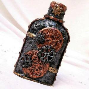 Διακοσμητικό μπουκάλι steampunk - γυαλί, πηλός, διακοσμητικά