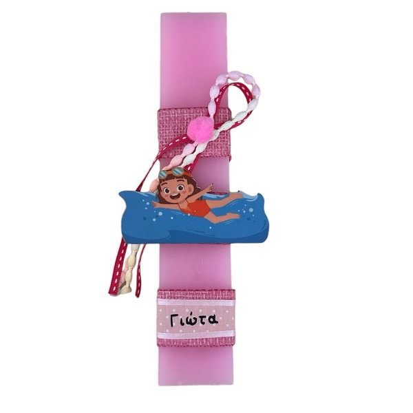 Λαμπάδα Κολυμβήτρια ροζ με όνομα - λαμπάδες, όνομα - μονόγραμμα, για παιδιά