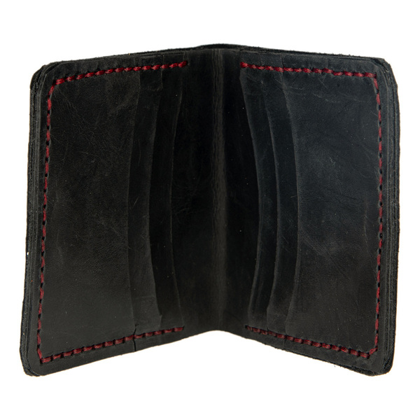 Γυναικείο χειροποίητο δερμάτινο πορτοφόλι Toya μαύρο με κόκκινη κλωστή - δέρμα, πορτοφόλια - 3