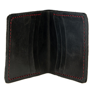 Γυναικείο χειροποίητο δερμάτινο πορτοφόλι Toya μαύρο με κόκκινη κλωστή - δέρμα, πορτοφόλια - 3