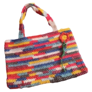 Handmade scrap yarn handbag - νήμα, all day, χειρός, πλεκτές τσάντες, μικρές - 3