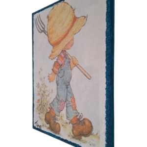 Αγόρι με ψαθινο καπέλο , ξύλινο κρεμαστο κανδρο διάστασης 15Χ20 εκατ. - κορίτσι, αγόρι, κρεμαστό διακοσμητικό - 4