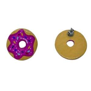 “Donuts” Earrings - Χειροποίητα σκουλαρίκια από πηλό ζωγραφισμένα στο χέρι (2,5 εκ. διάμετρος, ανοξείδωτο υποαλλεργικό ατσάλι, πηλός, στρογγυλά) - πηλός, μικρά - 3