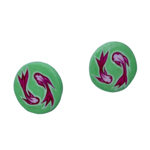 “Koi Fish” Earrings - Χειροποίητα σκουλαρίκια από πηλό ζωγραφισμένα στο χέρι (2,5 εκ. διάμετρος, ανοξείδωτο υποαλλεργικό ατσάλι, πηλός, στρογγυλά) - πηλός, μικρά - 2