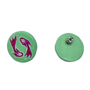 “Koi Fish” Earrings - Χειροποίητα σκουλαρίκια από πηλό ζωγραφισμένα στο χέρι (2,5 εκ. διάμετρος, ανοξείδωτο υποαλλεργικό ατσάλι, πηλός, στρογγυλά) - πηλός, μικρά - 3