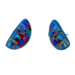 “Amalfi” Earrings - Χειροποίητα σκουλαρίκια από πηλό ζωγραφισμένα στο χέρι (2,5 εκ. μήκος, ανοξείδωτο υποαλλεργικό ατσάλι, πηλός, ημικύκλια) - πηλός, μικρά