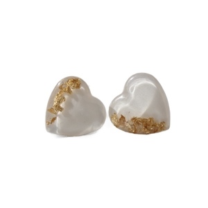 Σκουλαρίκια κατφωτά ‘Wihite hearts’ από υγρό γυαλί - γυαλί, ατσάλι, μεγάλα