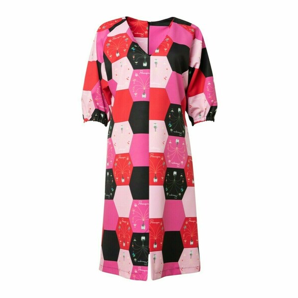 MAYA DRESS-Midi Eμπριμέ Μακρυμάνικο Φόρεμα σε Γραμμή Α (Μannequini Pink) - midi, γάμου - βάπτισης - 4