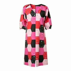 MAYA DRESS-Midi Eμπριμέ Μακρυμάνικο Φόρεμα σε Γραμμή Α (Μannequini Pink) - midi, συνθετικό, γάμου - βάπτισης - 4
